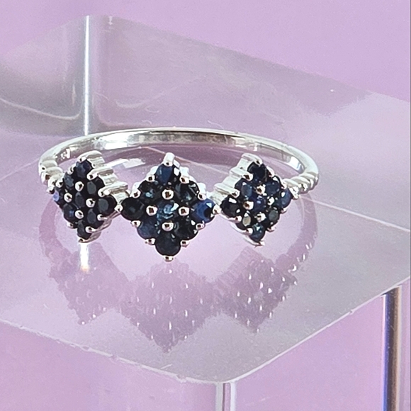 925 Sterling Silver Stackable Ring with Natural Blue Sapphire Gemstone - Picture 8 of 13